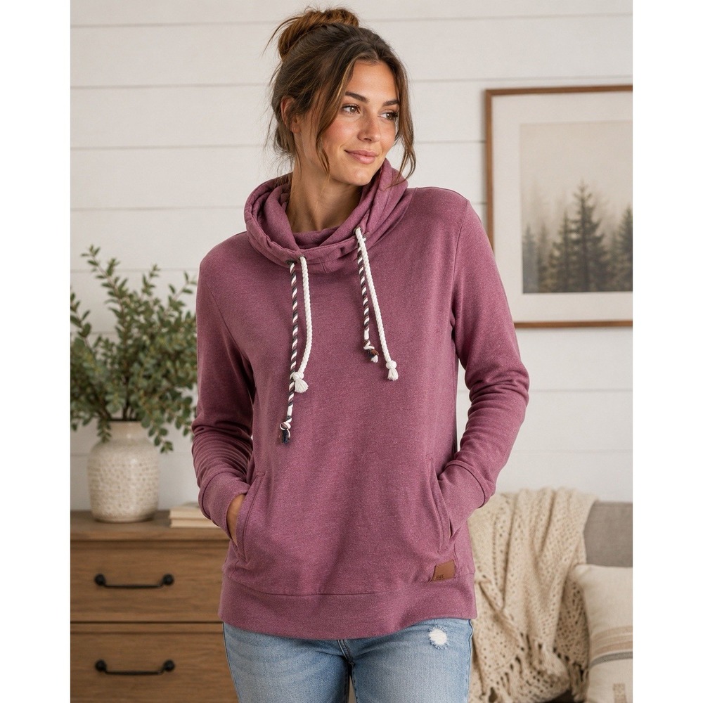 BKE Hoodie Womens L Mauve Pullover Cowl Neck Drawstring Casual Sweatshirt Boho